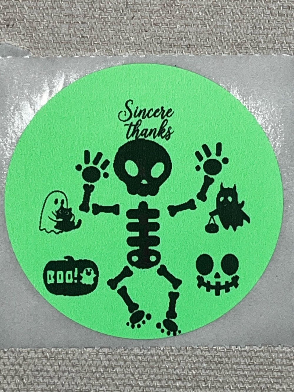25 (2”) Hand Crafted Sincere Thanks Green Halloween Skeleton Stickers